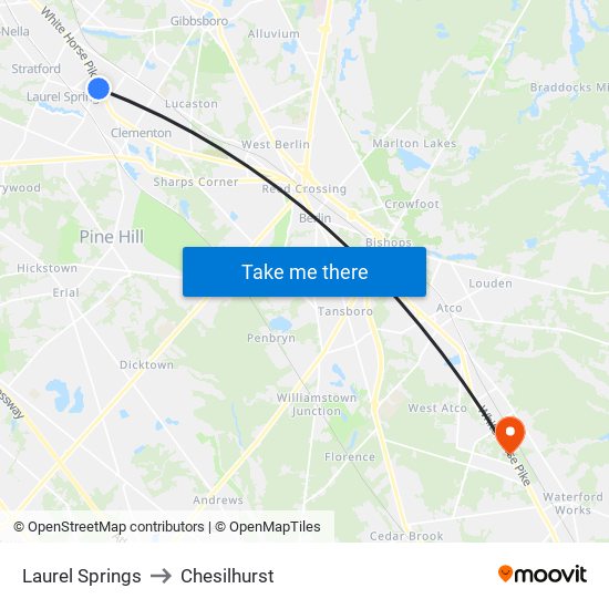 Laurel Springs to Chesilhurst map