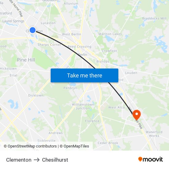 Clementon to Chesilhurst map