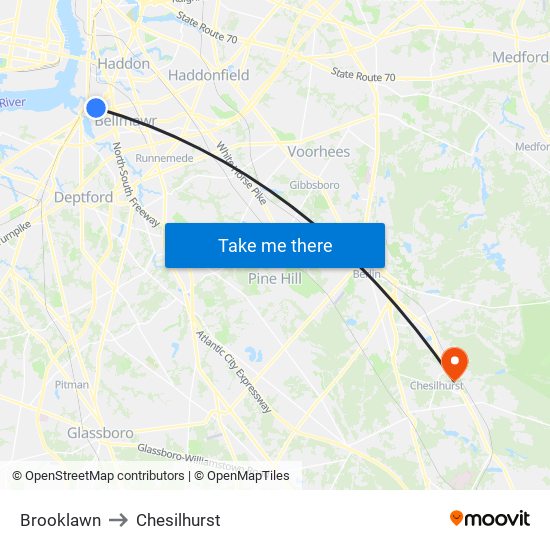 Brooklawn to Chesilhurst map