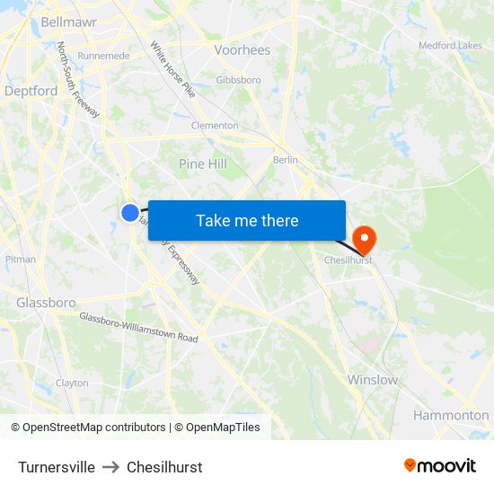 Turnersville to Chesilhurst map