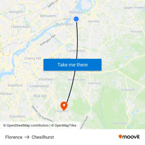 Florence to Chesilhurst map