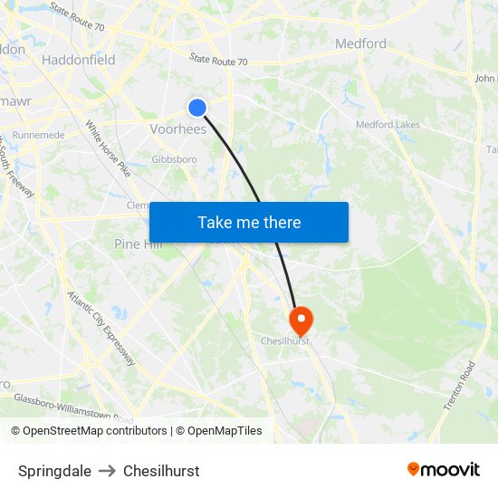 Springdale to Chesilhurst map