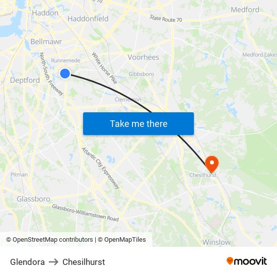 Glendora to Chesilhurst map
