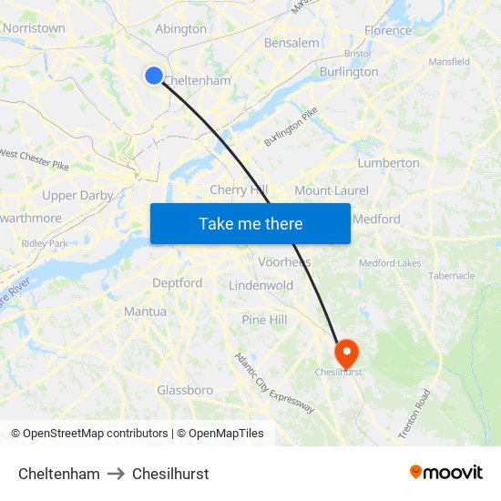 Cheltenham to Chesilhurst map