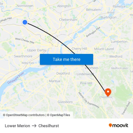 Lower Merion to Chesilhurst map