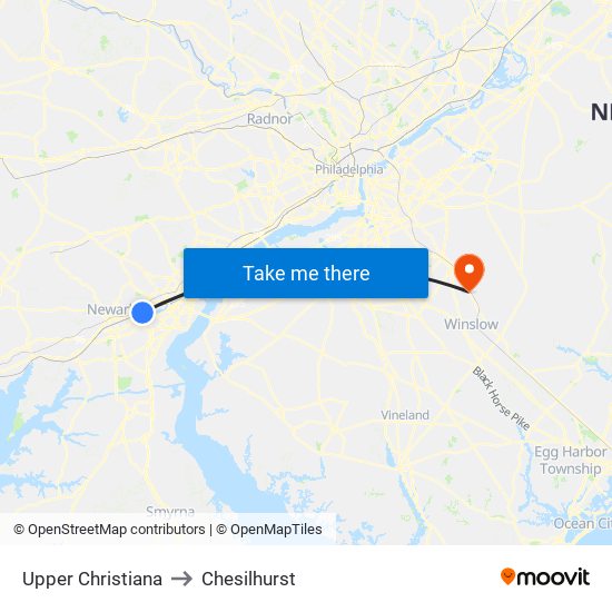 Upper Christiana to Chesilhurst map