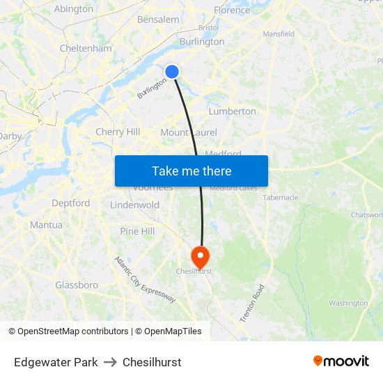 Edgewater Park to Chesilhurst map