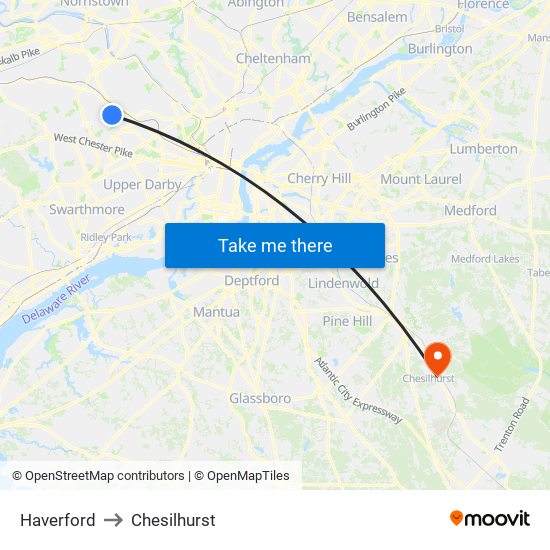 Haverford to Chesilhurst map