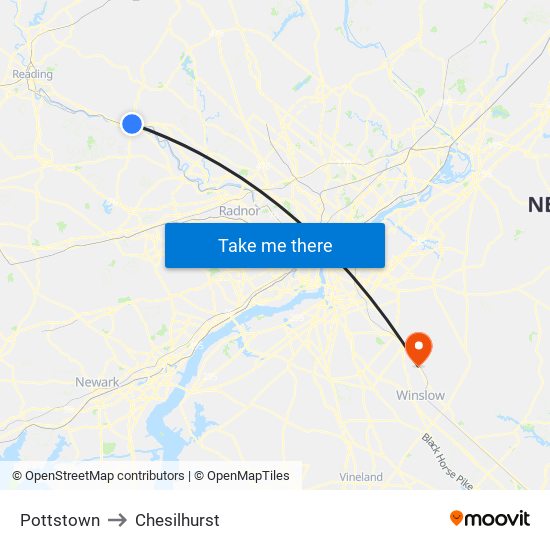 Pottstown to Chesilhurst map