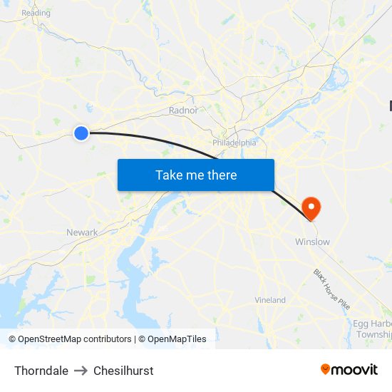 Thorndale to Chesilhurst map