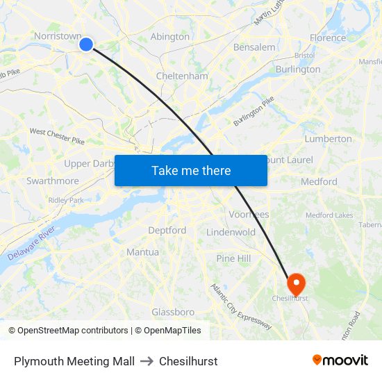 Plymouth Meeting Mall to Chesilhurst map