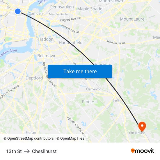 13th St to Chesilhurst map