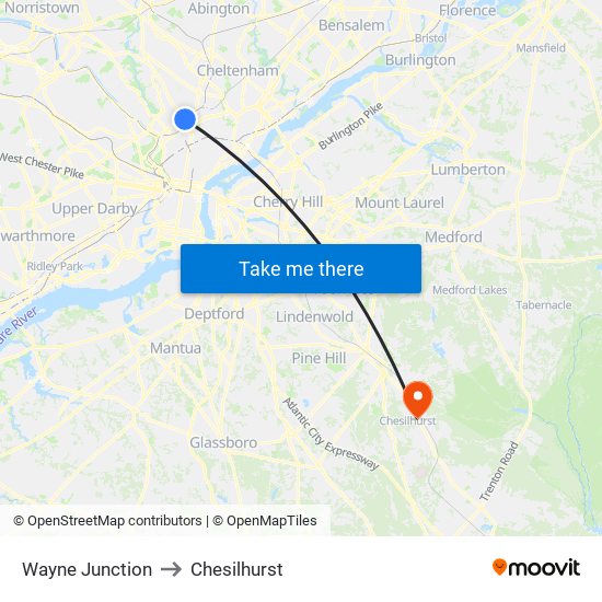 Wayne Junction to Chesilhurst map