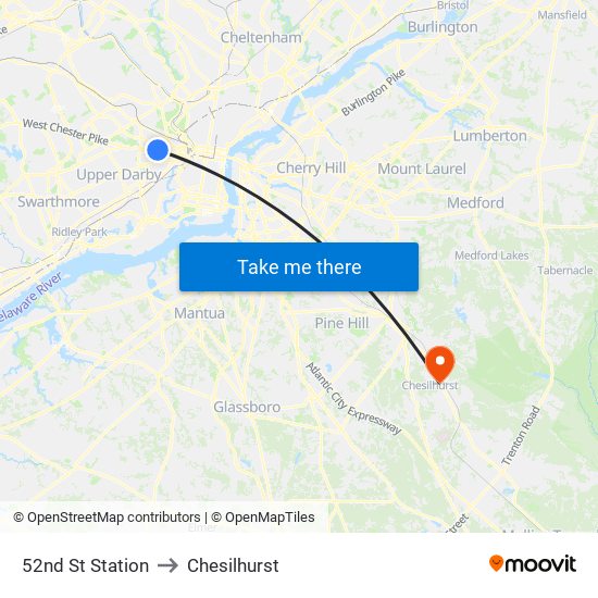 52nd St Station to Chesilhurst map