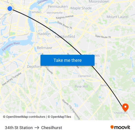 34th St Station to Chesilhurst map