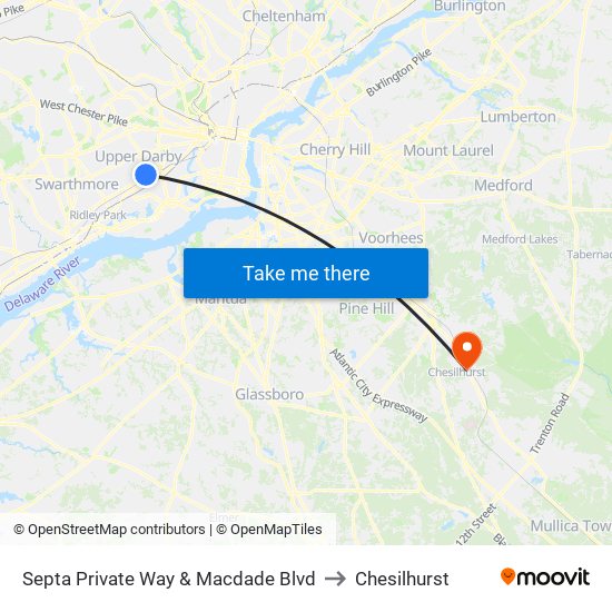 Septa Private Way & Macdade Blvd to Chesilhurst map