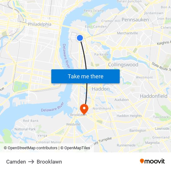 Camden to Brooklawn map