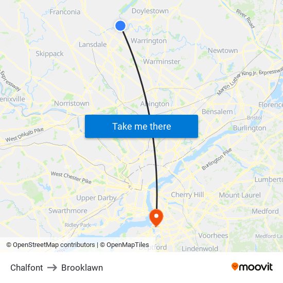 Chalfont to Brooklawn map