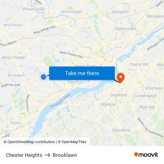 Chester Heights to Brooklawn map