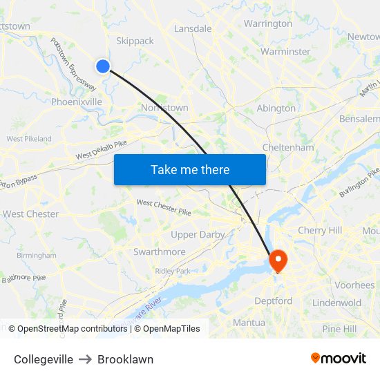 Collegeville to Brooklawn map