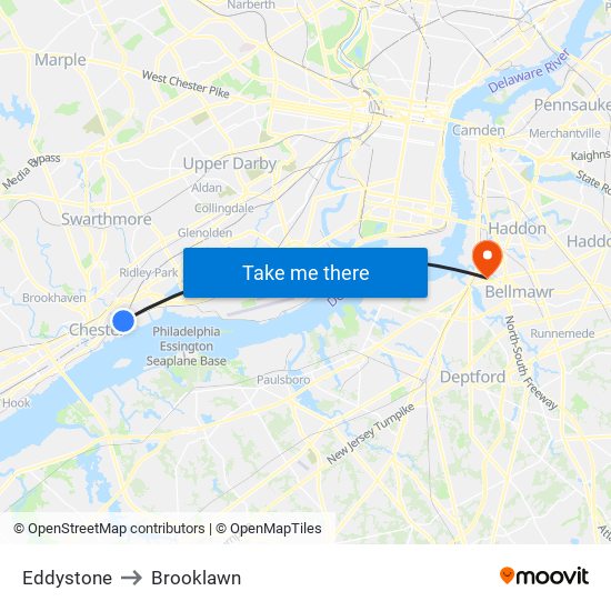 Eddystone to Brooklawn map