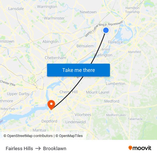 Fairless Hills to Brooklawn map