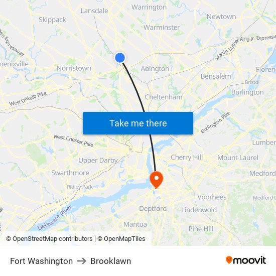 Fort Washington to Brooklawn map