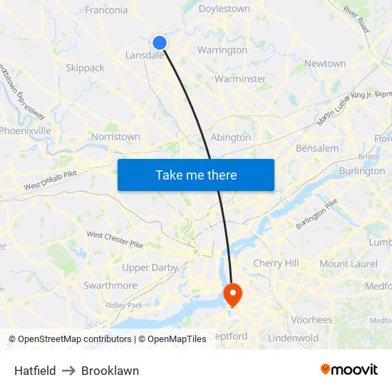 Hatfield to Brooklawn map