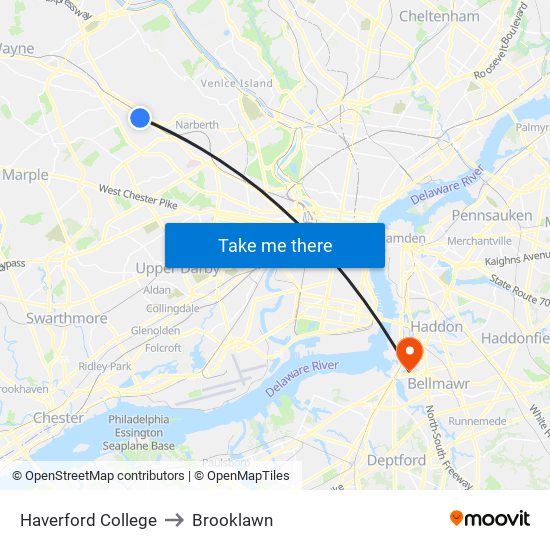 Haverford College to Brooklawn map