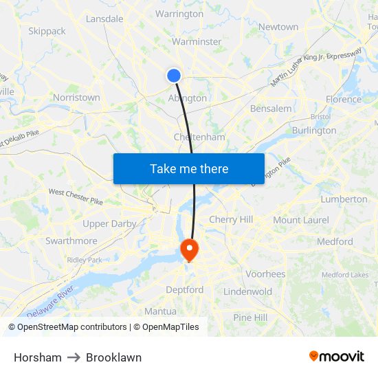 Horsham to Brooklawn map