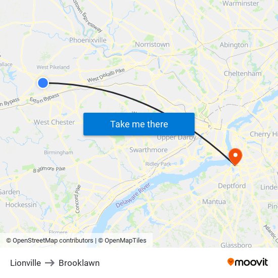 Lionville to Brooklawn map