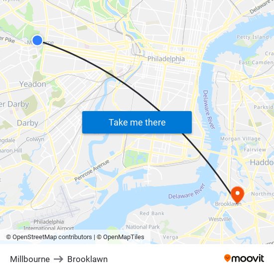 Millbourne to Brooklawn map