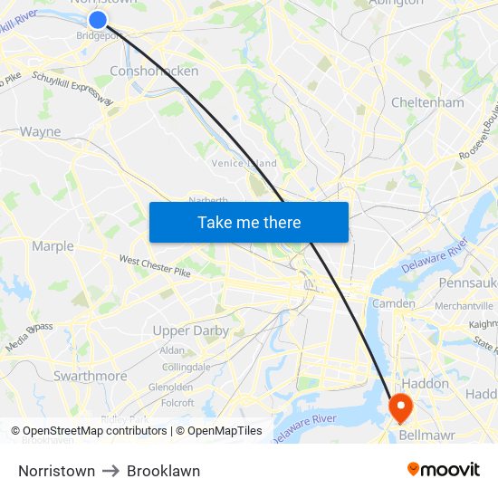 Norristown to Brooklawn map