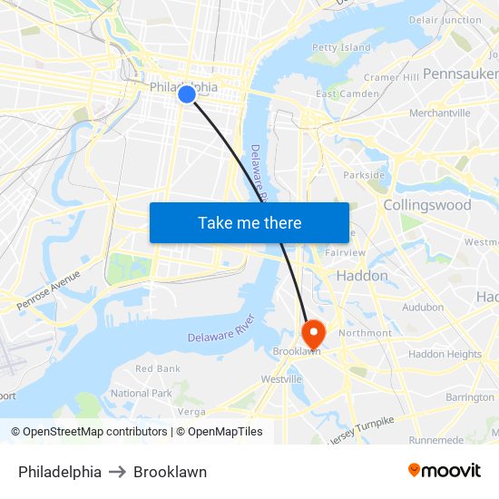 Philadelphia to Brooklawn map