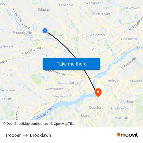 Trooper to Brooklawn map