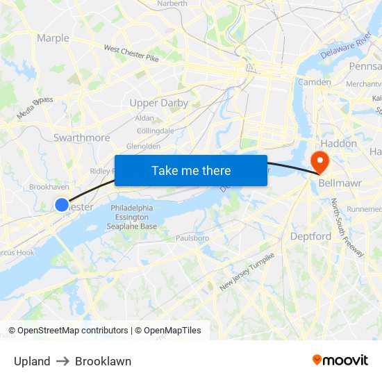 Upland to Brooklawn map