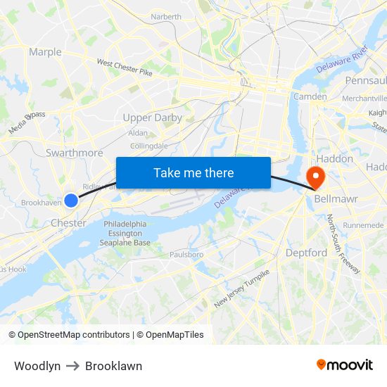 Woodlyn to Brooklawn map