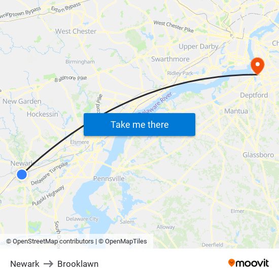 Newark to Brooklawn map