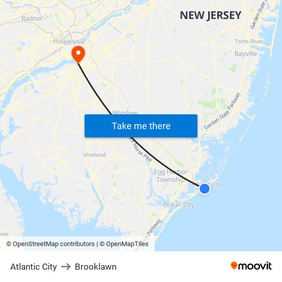 Atlantic City to Brooklawn map