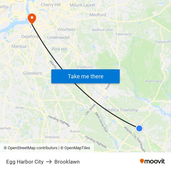 Egg Harbor City to Brooklawn map