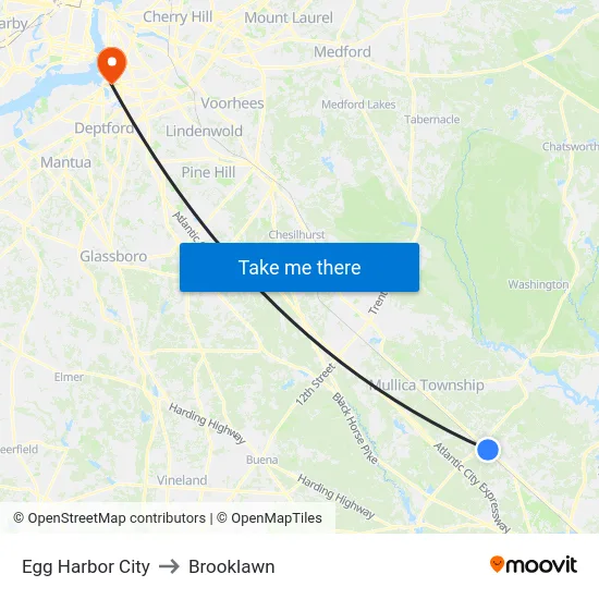 Egg Harbor City to Brooklawn map