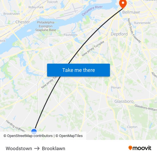 Woodstown to Brooklawn map