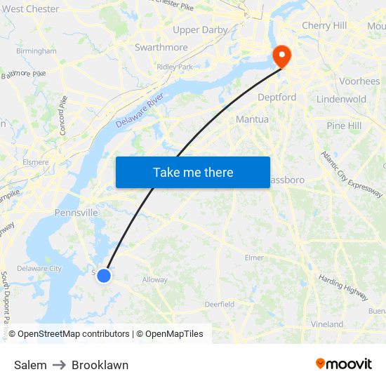 Salem to Brooklawn map
