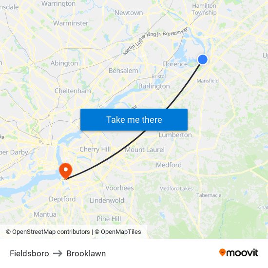 Fieldsboro to Brooklawn map