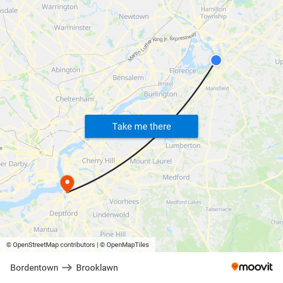 Bordentown to Brooklawn map
