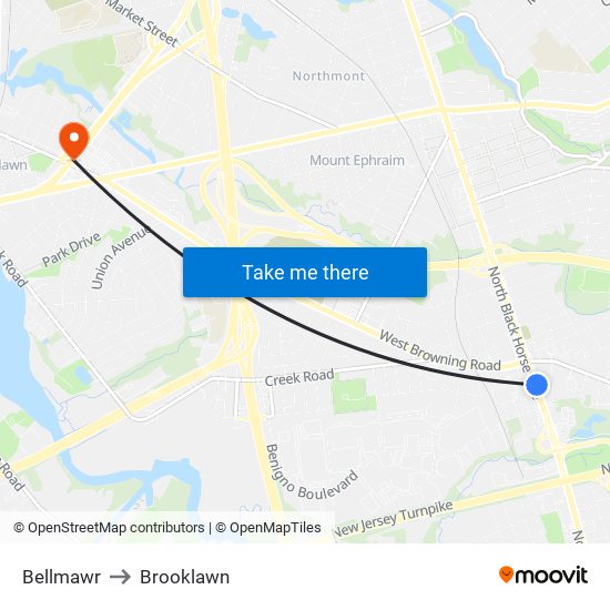 Bellmawr to Brooklawn map