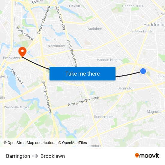 Barrington to Brooklawn map