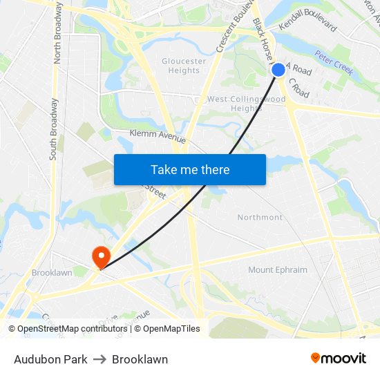 Audubon Park to Brooklawn map