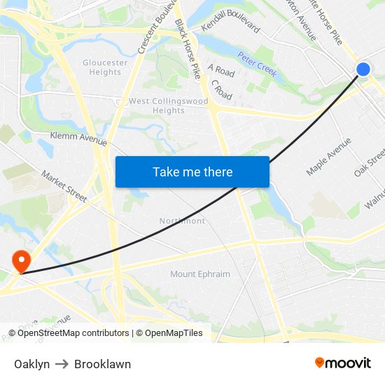 Oaklyn to Brooklawn map