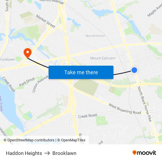 Haddon Heights to Brooklawn map